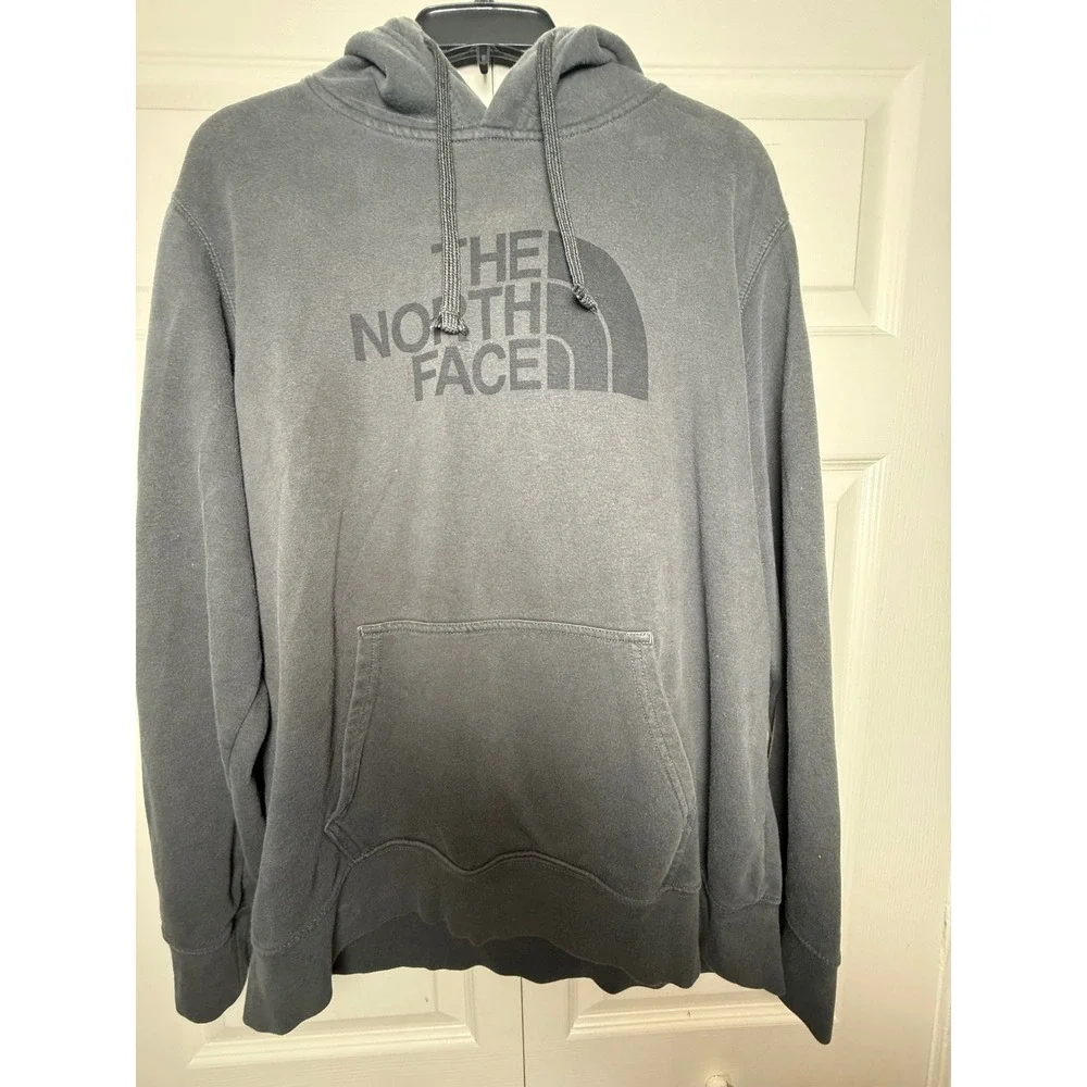 The North Face Mens Logo Pullover Hoodie Gray Faded Fleece Sweatshirt Large
